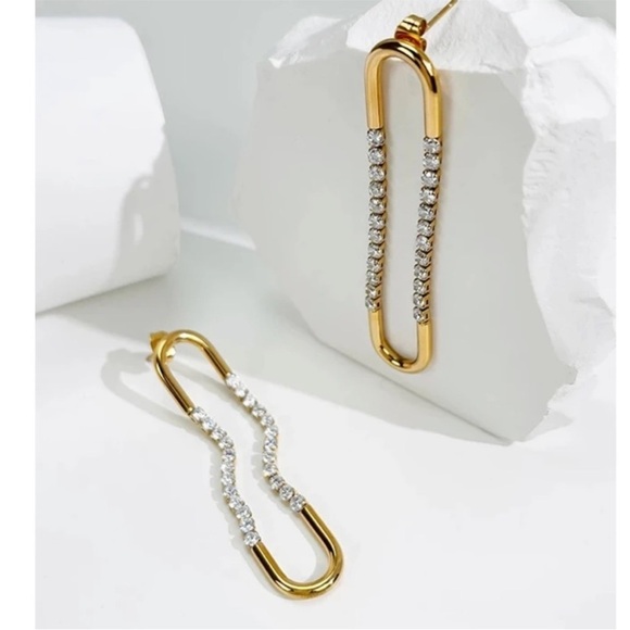 Exaggerated Oval U Shaped Long Dangle Earring Geometric Paperclip Zircon New - Picture 2 of 8